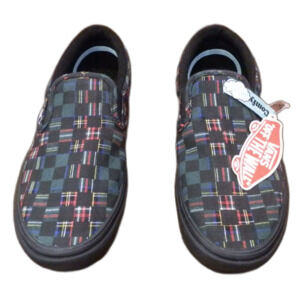 Vans ComfyCush Slip-On Shoes Black Green Plaid Men's Size 6.5 Women's 8 NWT